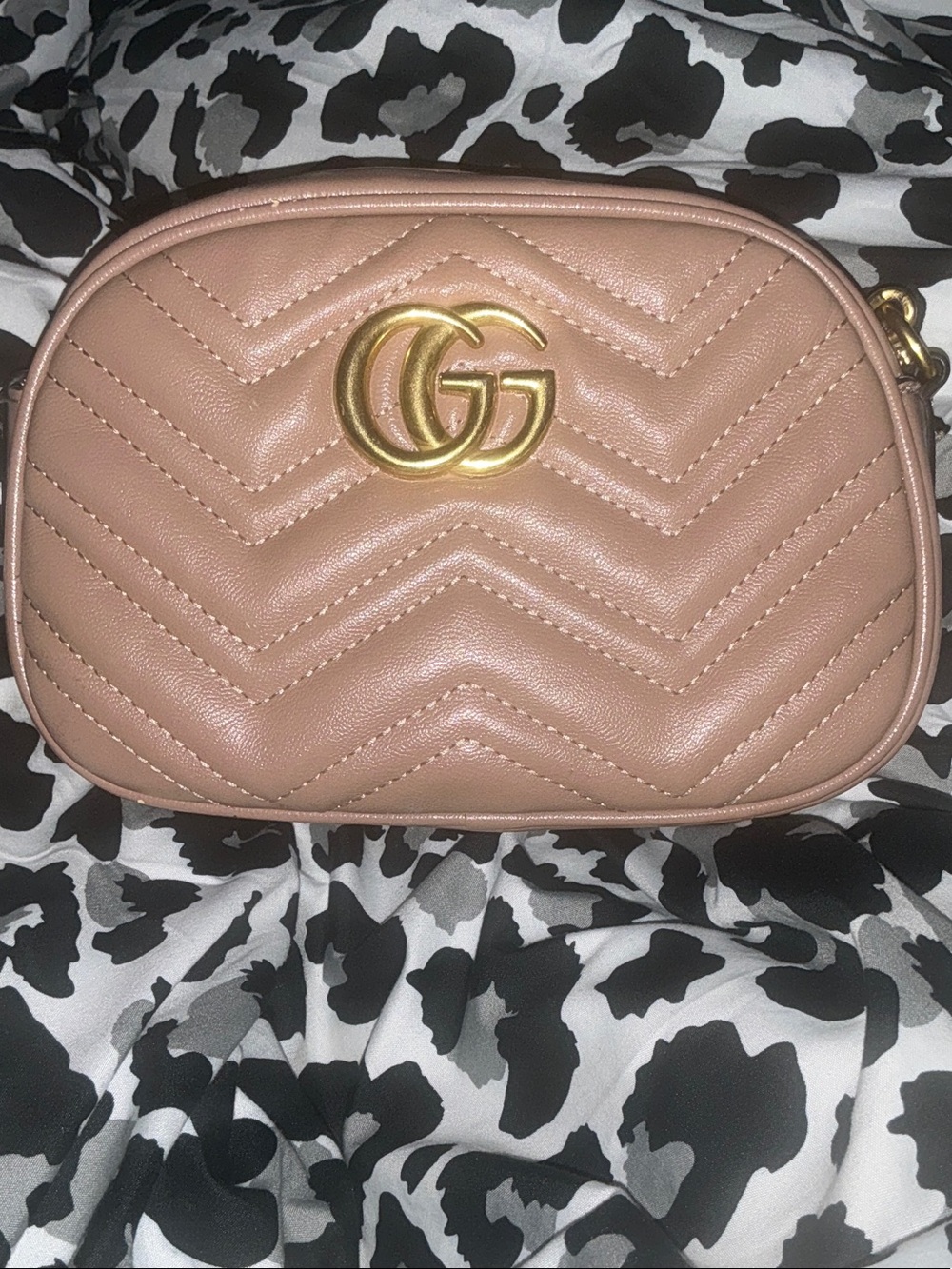 Gucci Pink Beige Matelassé Small Camera Bag with Gold GG